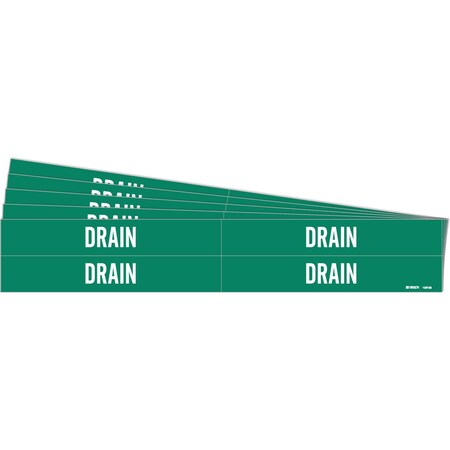 Brady DRAIN Pipe Marker Style 4 Polyester White on Green 4 per Card, 5 PK 106109-PK